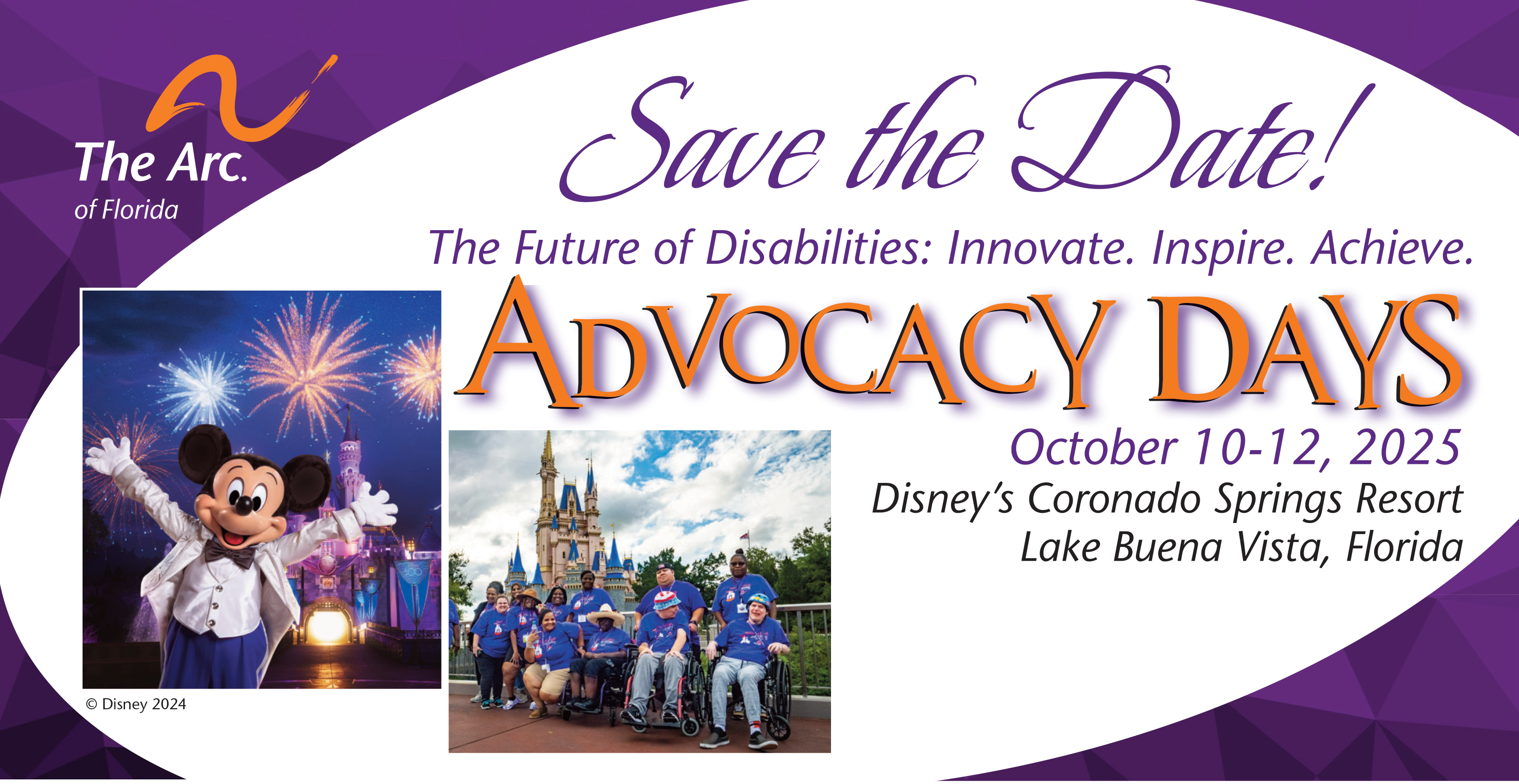 image of mickey mouse waving and individuals with disabilities in front of disney castle